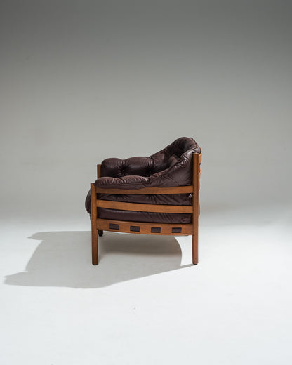 '925' LEATHER AND WOOD ARMCHAIR, ARNE NORELL, COJA CULEMBORG, 1960s