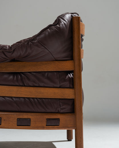 '925' LEATHER AND WOOD ARMCHAIR, ARNE NORELL, COJA CULEMBORG, 1960s
