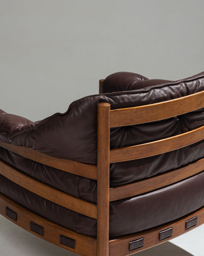 '925' LEATHER AND WOOD ARMCHAIR, ARNE NORELL, COJA CULEMBORG, 1960s