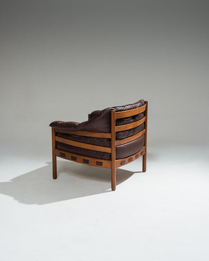 '925' LEATHER AND WOOD ARMCHAIR, ARNE NORELL, COJA CULEMBORG, 1960s