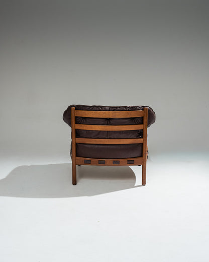 '925' LEATHER AND WOOD ARMCHAIR, ARNE NORELL, COJA CULEMBORG, 1960s