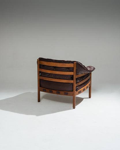 '925' LEATHER AND WOOD ARMCHAIR, ARNE NORELL, COJA CULEMBORG, 1960s