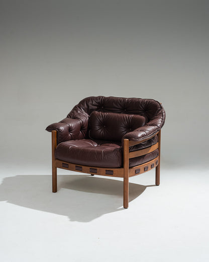 '925' LEATHER AND WOOD ARMCHAIR, ARNE NORELL, COJA CULEMBORG, 1960s