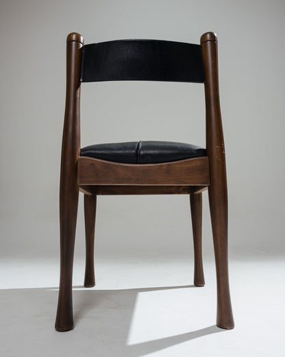 WALNUT AND LEATHER '620' CHAIR, SILVIO COPPOLA, BERNINI, 1960s