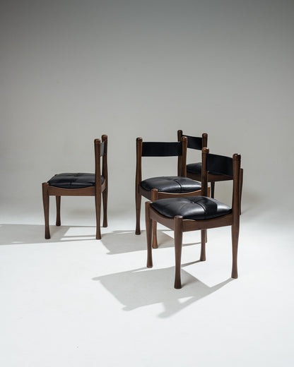 WALNUT AND LEATHER '620' CHAIR, SILVIO COPPOLA, BERNINI, 1960s