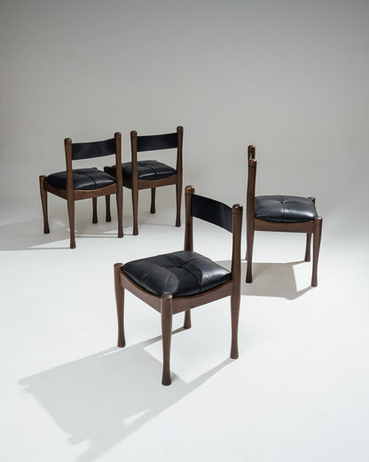 WALNUT AND LEATHER '620' CHAIR, SILVIO COPPOLA, BERNINI, 1960s