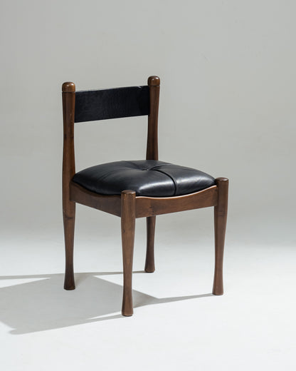 WALNUT AND LEATHER '620' CHAIR, SILVIO COPPOLA, BERNINI, 1960s