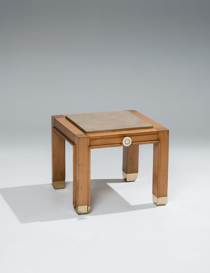PAIRE DE TABLES DE CHEVET EN MARBRE ET BOIS, 1980s