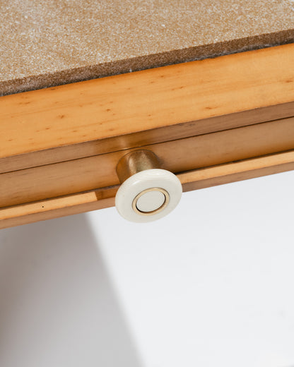 PAIRE DE TABLES DE CHEVET EN MARBRE ET BOIS, 1980s
