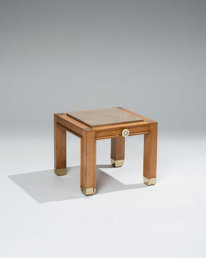 PAIRE DE TABLES DE CHEVET EN MARBRE ET BOIS, 1980s
