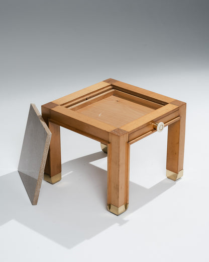 PAIRE DE TABLES DE CHEVET EN MARBRE ET BOIS, 1980s