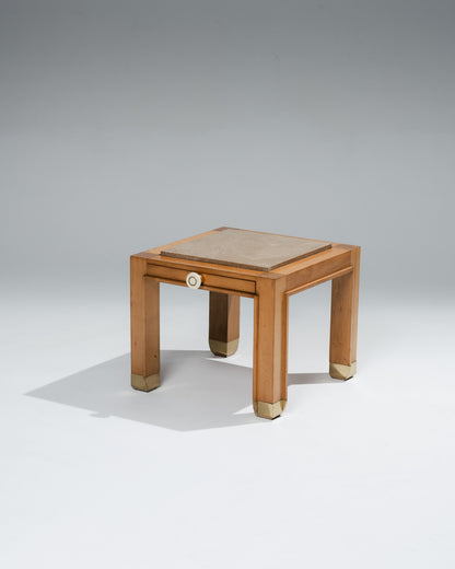 PAIRE DE TABLES DE CHEVET EN MARBRE ET BOIS, 1980s