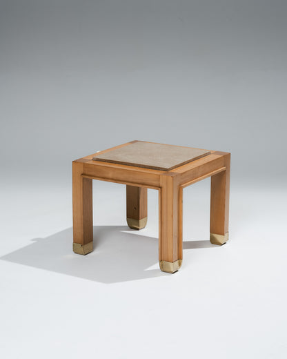 PAIRE DE TABLES DE CHEVET EN MARBRE ET BOIS, 1980s