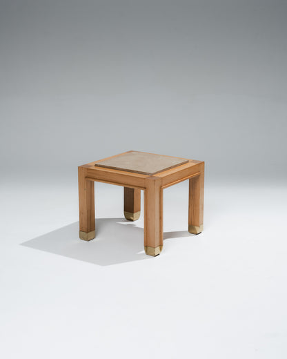 PAIRE DE TABLES DE CHEVET EN MARBRE ET BOIS, 1980s