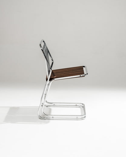 CANTILEVER CHAIR IN CHROME-PLATED STEEL AND WOOD, 1970s