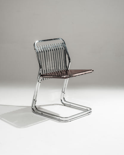 CANTILEVER CHAIR IN CHROME-PLATED STEEL AND WOOD, 1970s