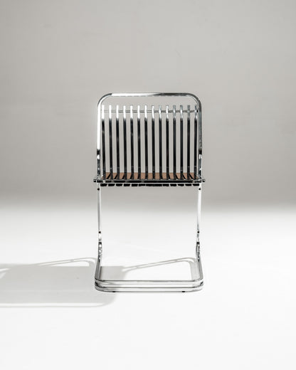 CANTILEVER CHAIR IN CHROME-PLATED STEEL AND WOOD, 1970s