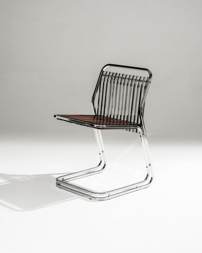 CANTILEVER CHAIR IN CHROME-PLATED STEEL AND WOOD, 1970s