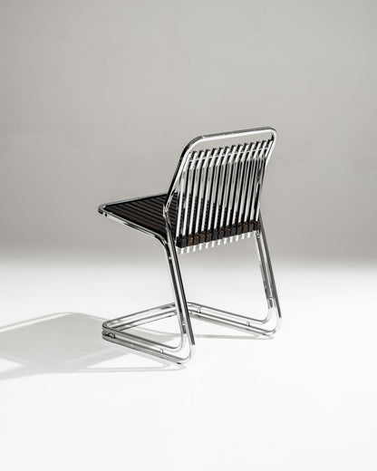 CANTILEVER CHAIR IN CHROME-PLATED STEEL AND WOOD, 1970s