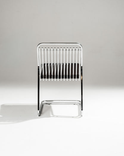 CANTILEVER CHAIR IN CHROME-PLATED STEEL AND WOOD, 1970s