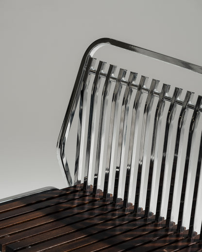 CANTILEVER CHAIR IN CHROME-PLATED STEEL AND WOOD, 1970s