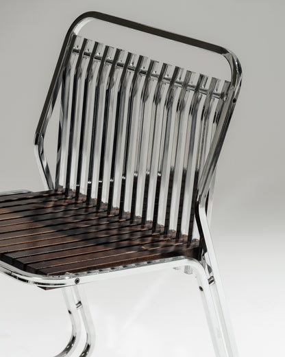 CANTILEVER CHAIR IN CHROME-PLATED STEEL AND WOOD, 1970s