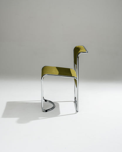 SET DE 4 CHAISES EN TISSU ET ACIER CHROMÉ, 1970s