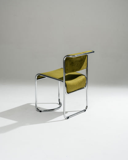 PAIRE DE CHAISES EN TISSU ET ACIER CHROMÉ, 1970s