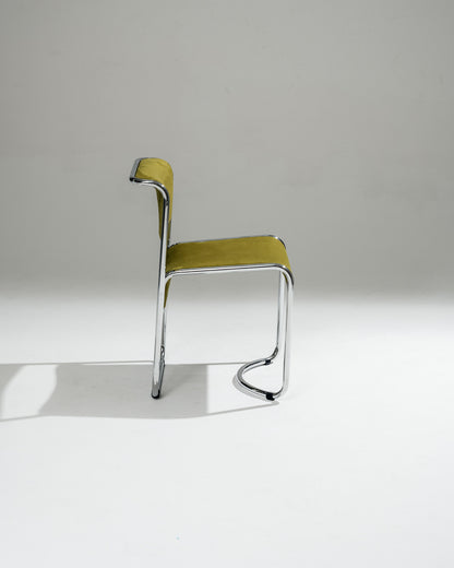 SET DE 4 CHAISES EN TISSU ET ACIER CHROMÉ, 1970s