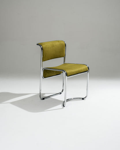 CHAISE EN TISSU ET ACIER CHROMÉ, 1970s