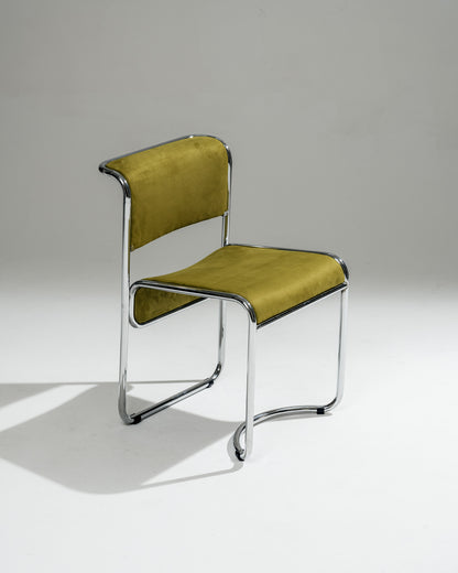 PAIRE DE CHAISES EN TISSU ET ACIER CHROMÉ, 1970s