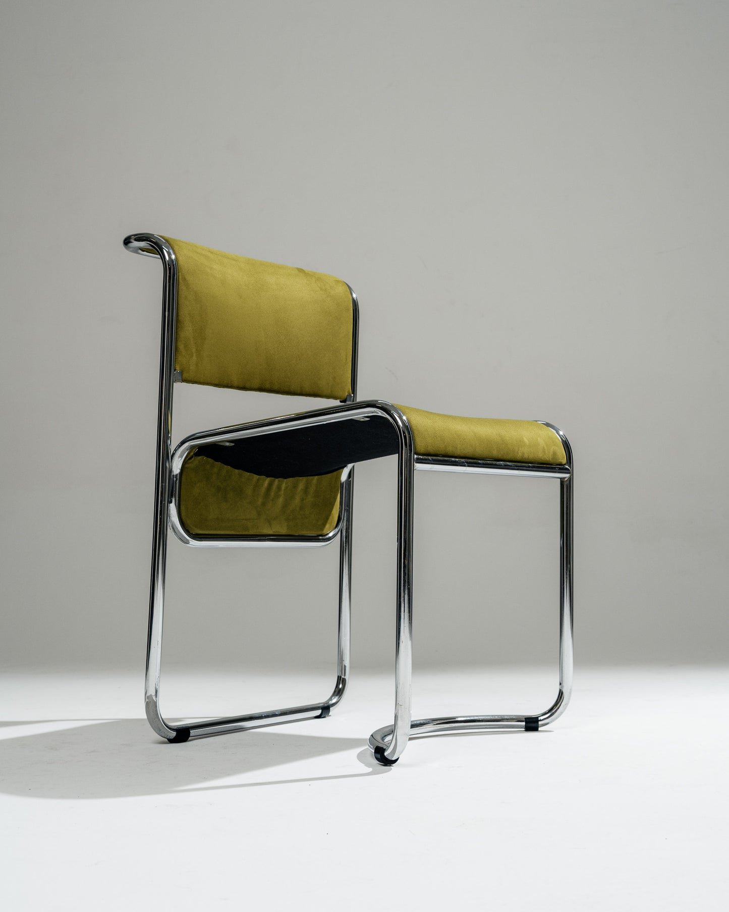 CHAISE EN TISSU ET ACIER CHROMÉ, 1970s