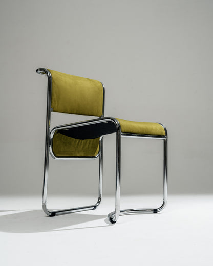 SET DE 4 CHAISES EN TISSU ET ACIER CHROMÉ, 1970s