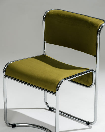 PAIRE DE CHAISES EN TISSU ET ACIER CHROMÉ, 1970s