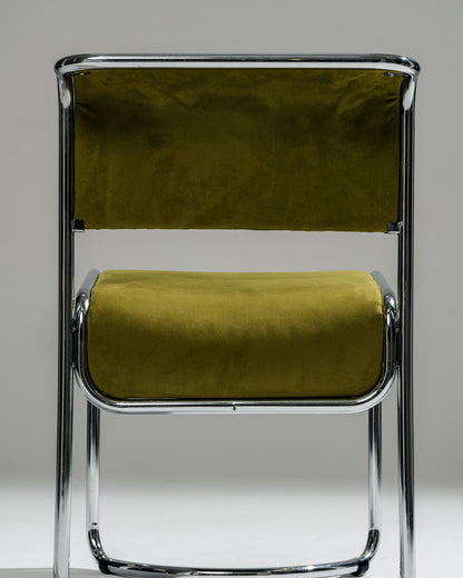 CHAISE EN TISSU ET ACIER CHROMÉ, 1970s
