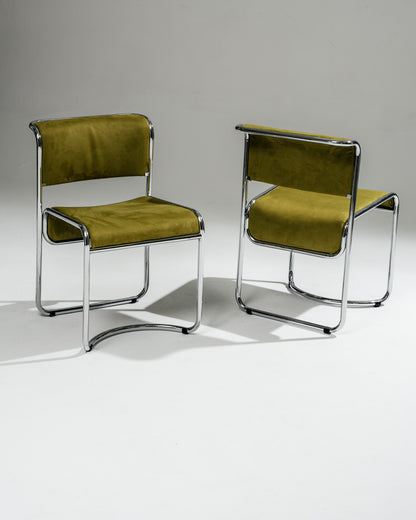 CHAISE EN TISSU ET ACIER CHROMÉ, 1970s