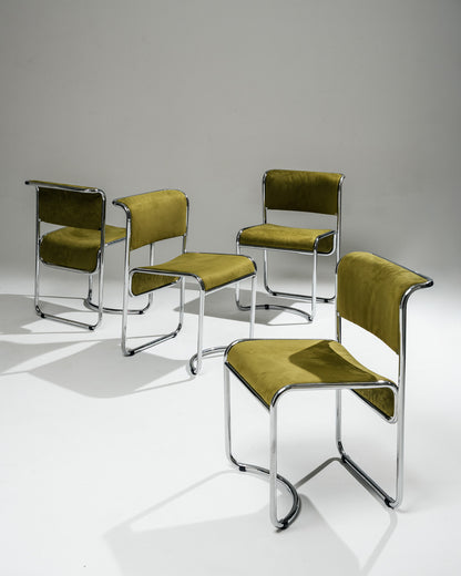 PAIRE DE CHAISES EN TISSU ET ACIER CHROMÉ, 1970s