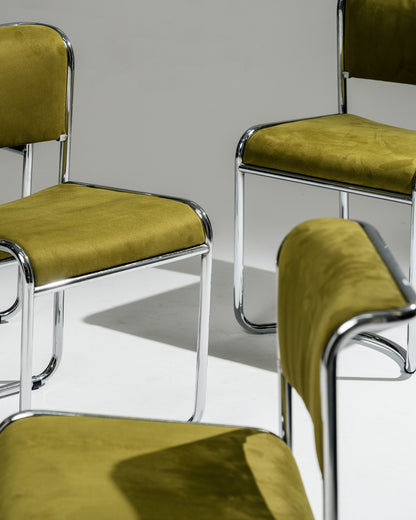 CHAISE EN TISSU ET ACIER CHROMÉ, 1970s