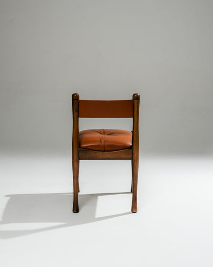 WALNUT AND LEATHER '620' CHAIR, SILVIO COPPOLA, BERNINI, 1960s