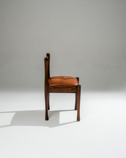 WALNUT AND LEATHER '620' CHAIR, SILVIO COPPOLA, BERNINI, 1960s