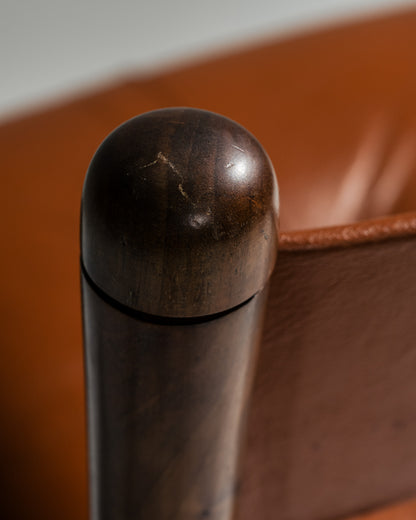WALNUT AND LEATHER '620' CHAIR, SILVIO COPPOLA, BERNINI, 1960s