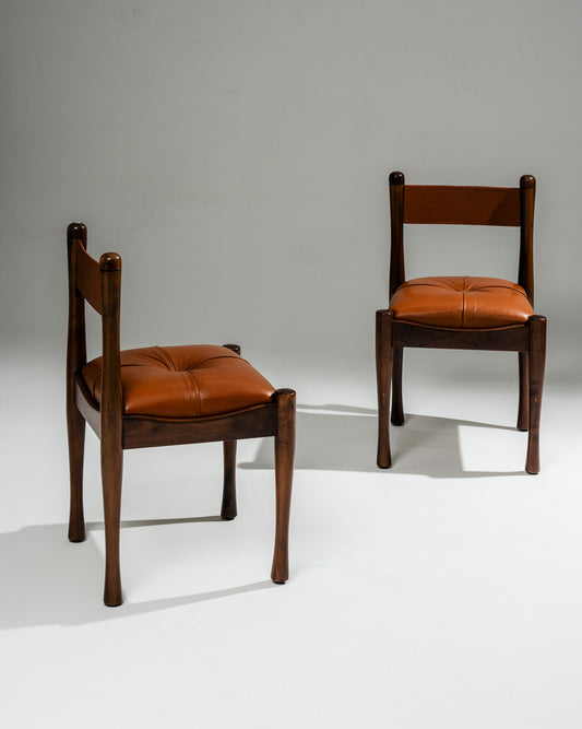 WALNUT AND LEATHER '620' CHAIR, SILVIO COPPOLA, BERNINI, 1960s