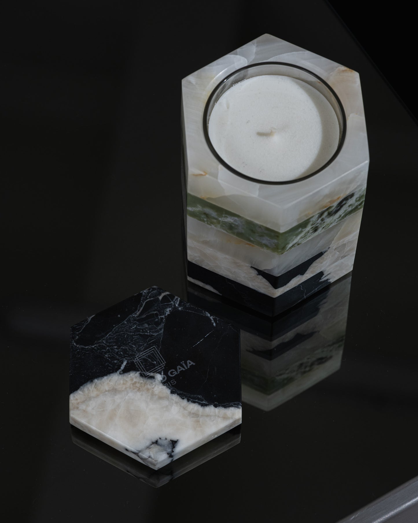MARBLE AND GREEN ONYX SCENTED CANDLE