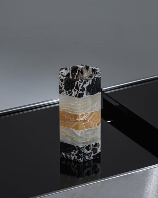 EMMA VASE IN MARBLE, WHITE AND ORANGE ONYX 