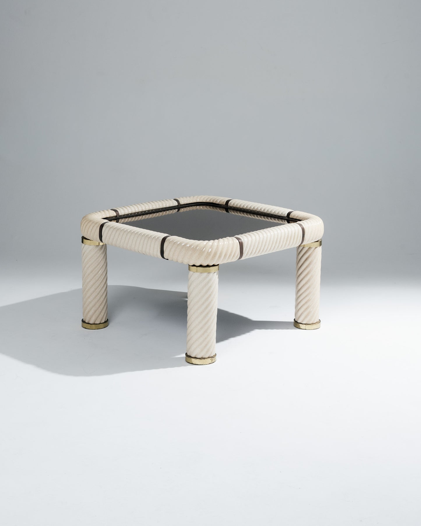 PAIRE DE TABLES BASSES MIROIR ET CÉRAMIQUE, TOMMASO BARBI, 1970s