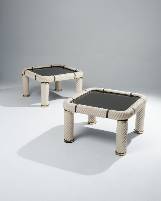 PAIRE DE TABLES BASSES MIROIR ET CÉRAMIQUE, TOMMASO BARBI, 1970s