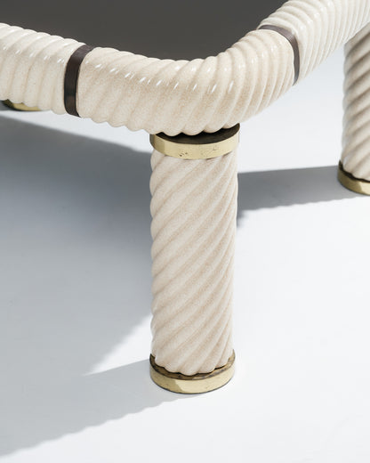 PAIRE DE TABLES BASSES MIROIR ET CÉRAMIQUE, TOMMASO BARBI, 1970s