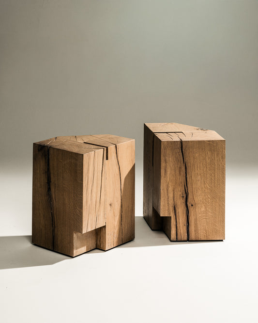 PAIR OF SOLID OAK STOOLS