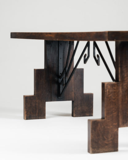 TABLE EN CHÊNE ET FERRONERIE, 1940s