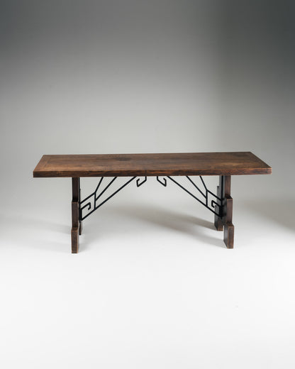 TABLE EN CHÊNE ET FERRONERIE, 1940s